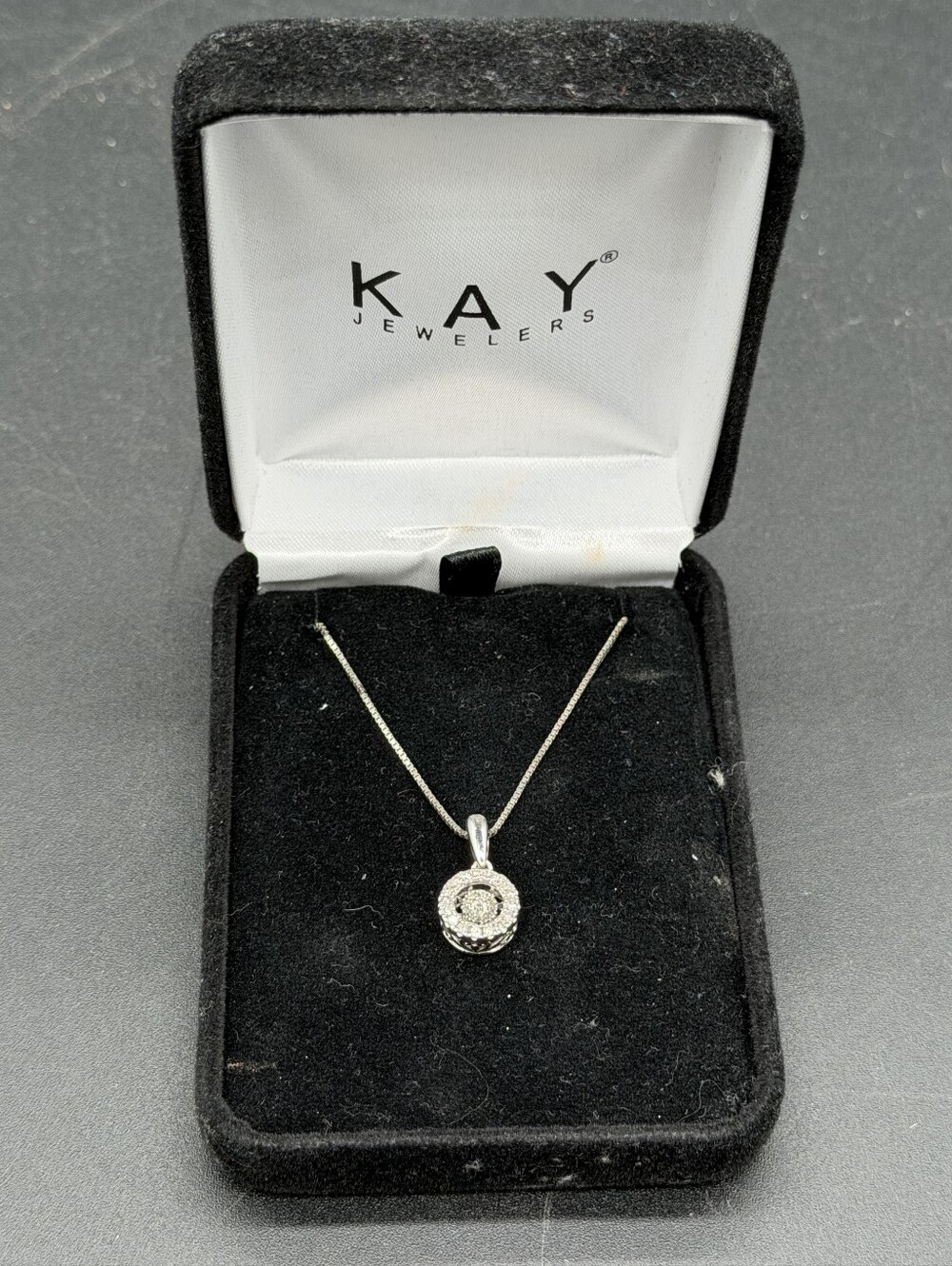 Kay Jewelers Silver Diamond Halo Pendant Necklace - White